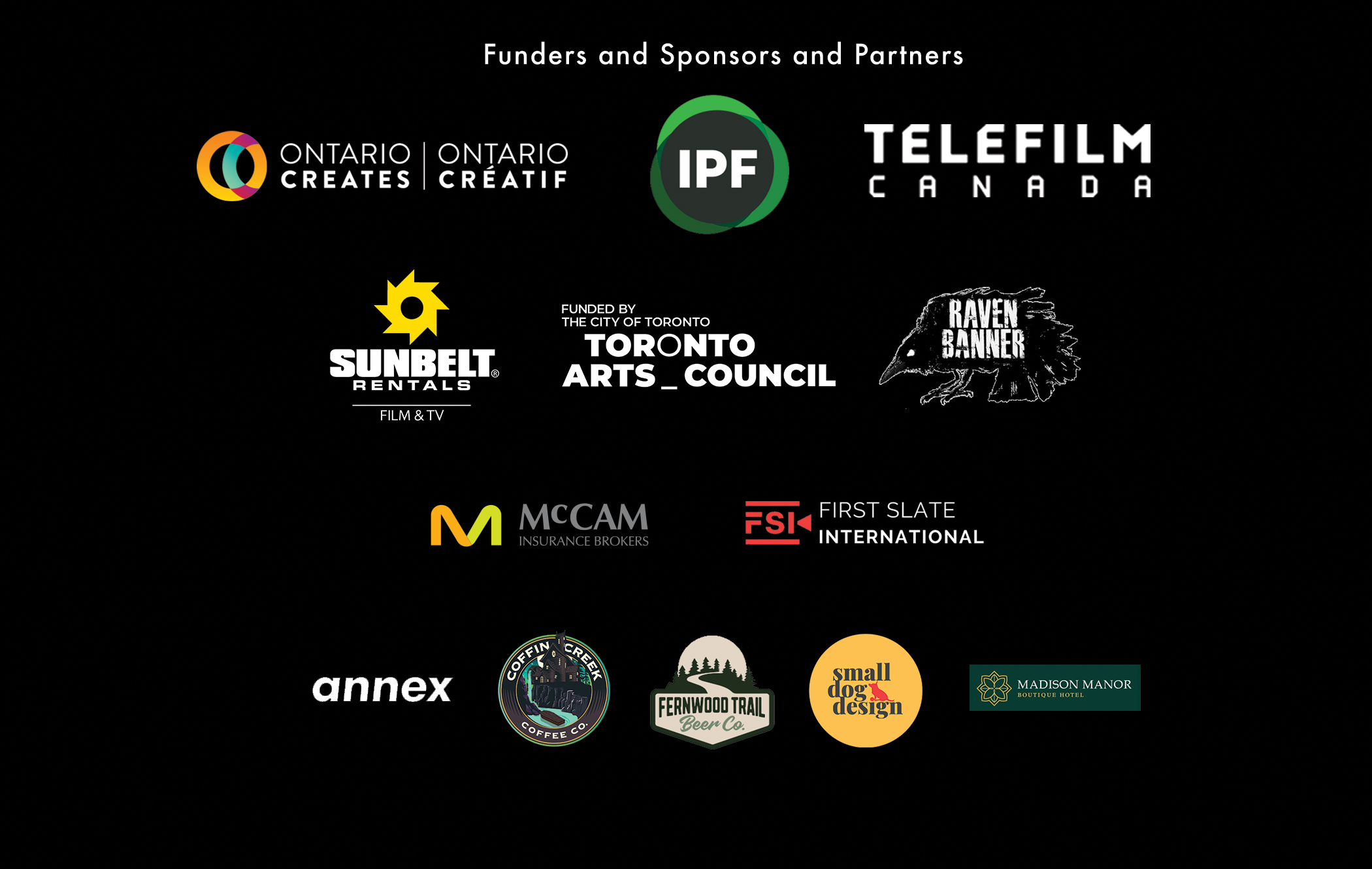 2025 festival sponsors including Telefilm Canada, Ontario Creates, and the Independent Production Fund