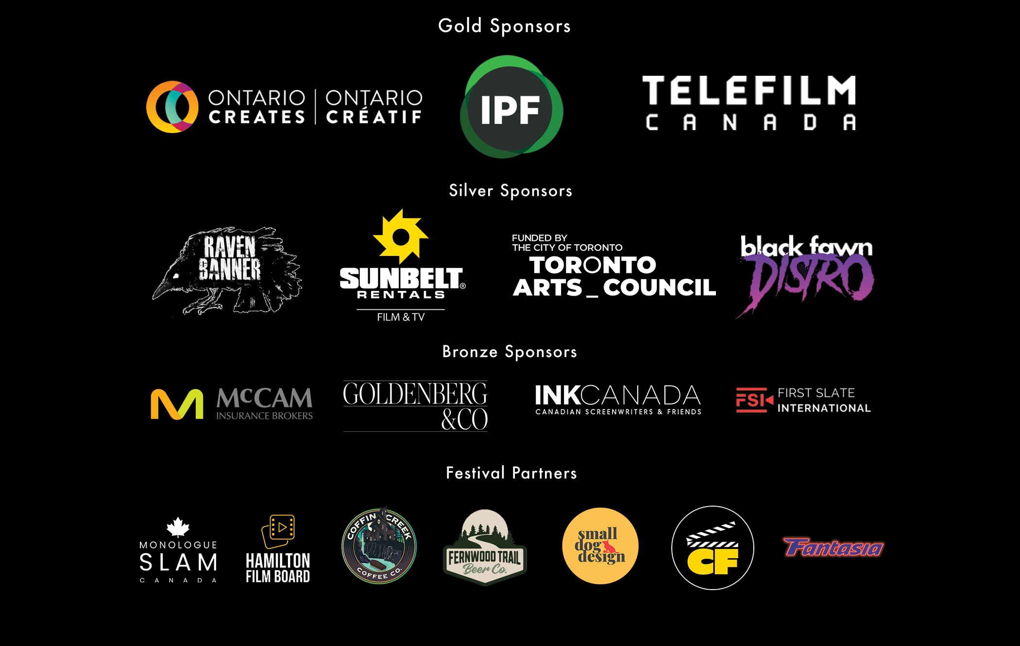 2025 festival sponsors including Telefilm Canada, Ontario Creates, and the Independent Production Fund